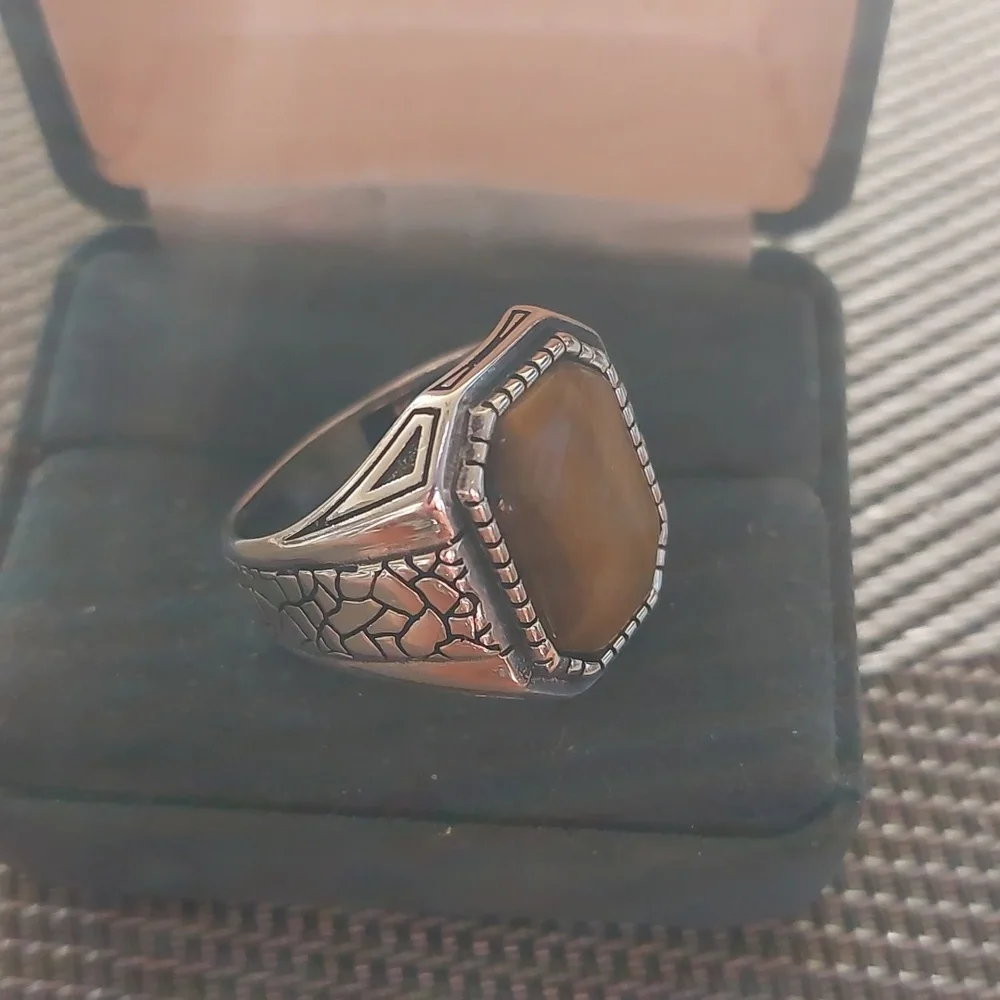 Sterling Silver Men's Tiger Eye Ring sz9 Oxidized